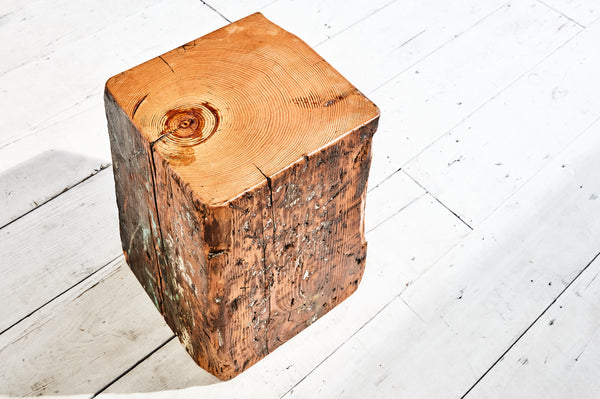 side table made from old-growth fir beams