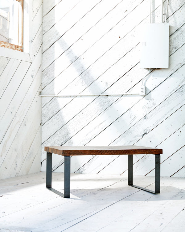 industrial coffee table with clean lines