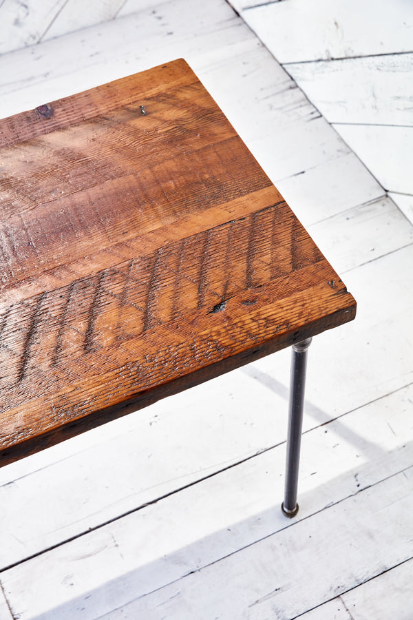 solid wood and metal desk